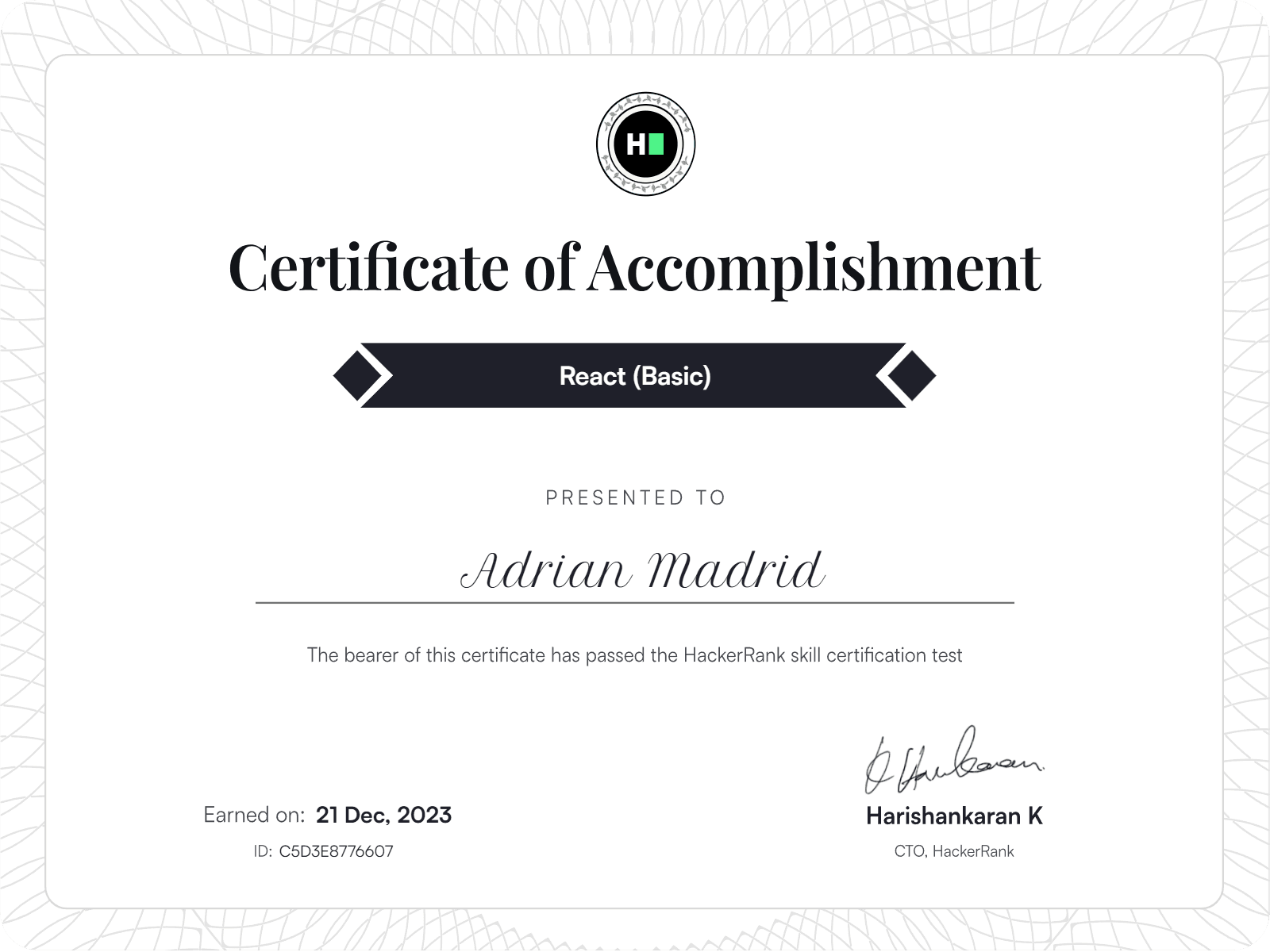 React Certificate